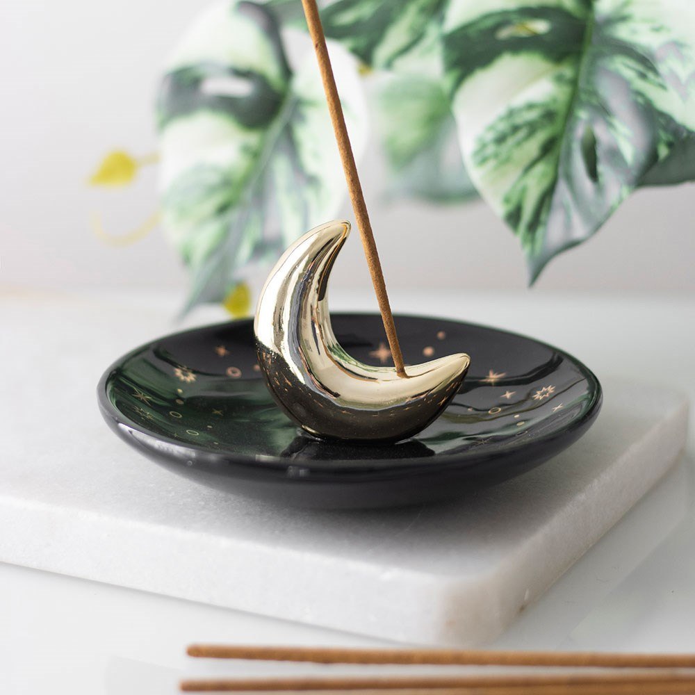 Something Different - Gold Crescent Moon Incense holder - Multicolours